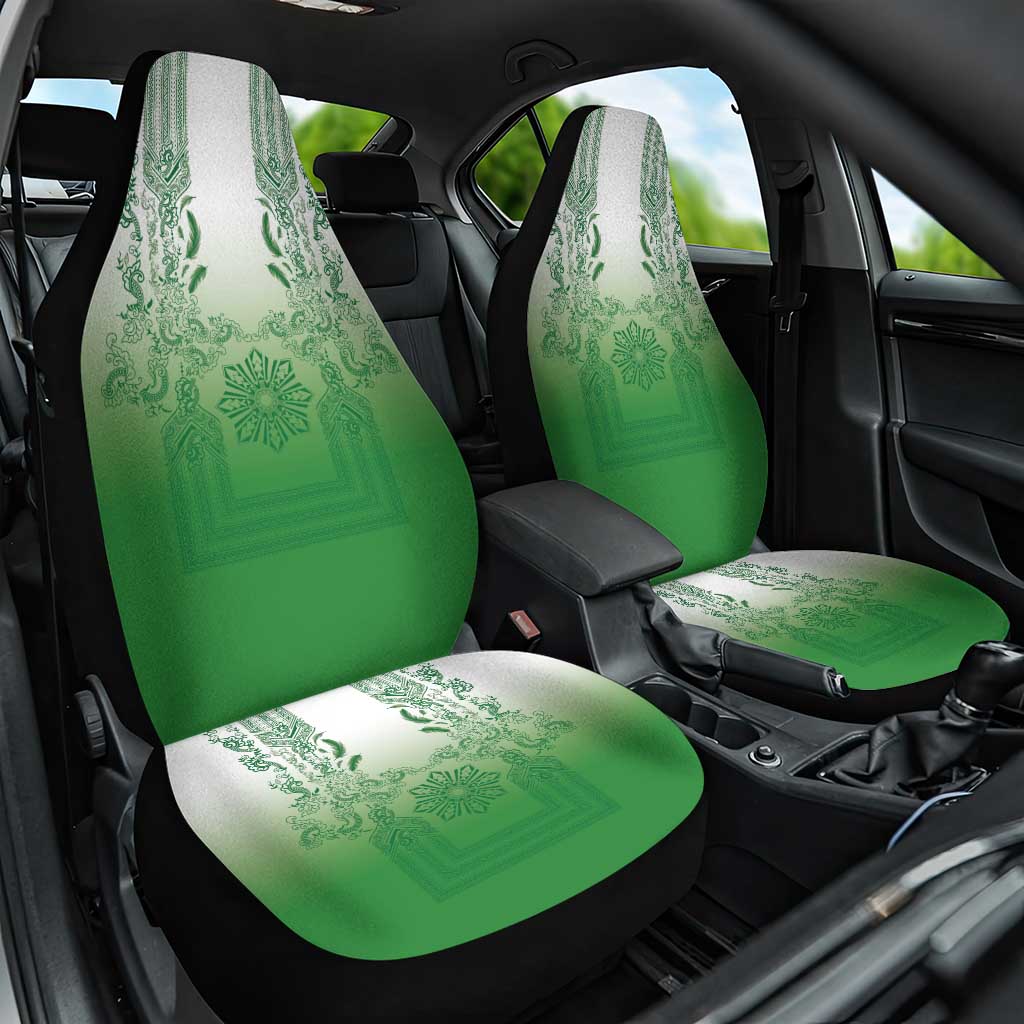 Philippines Barong Style Car Seat Cover with Polynesian Art and Leaf Motif Green Color