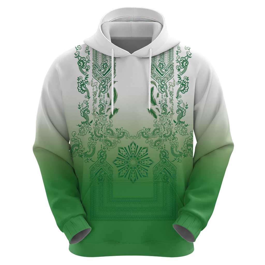Philippines Barong Style Hoodie with Polynesian Art and Leaf Motif Green Color LT03 - Polynesian Pride