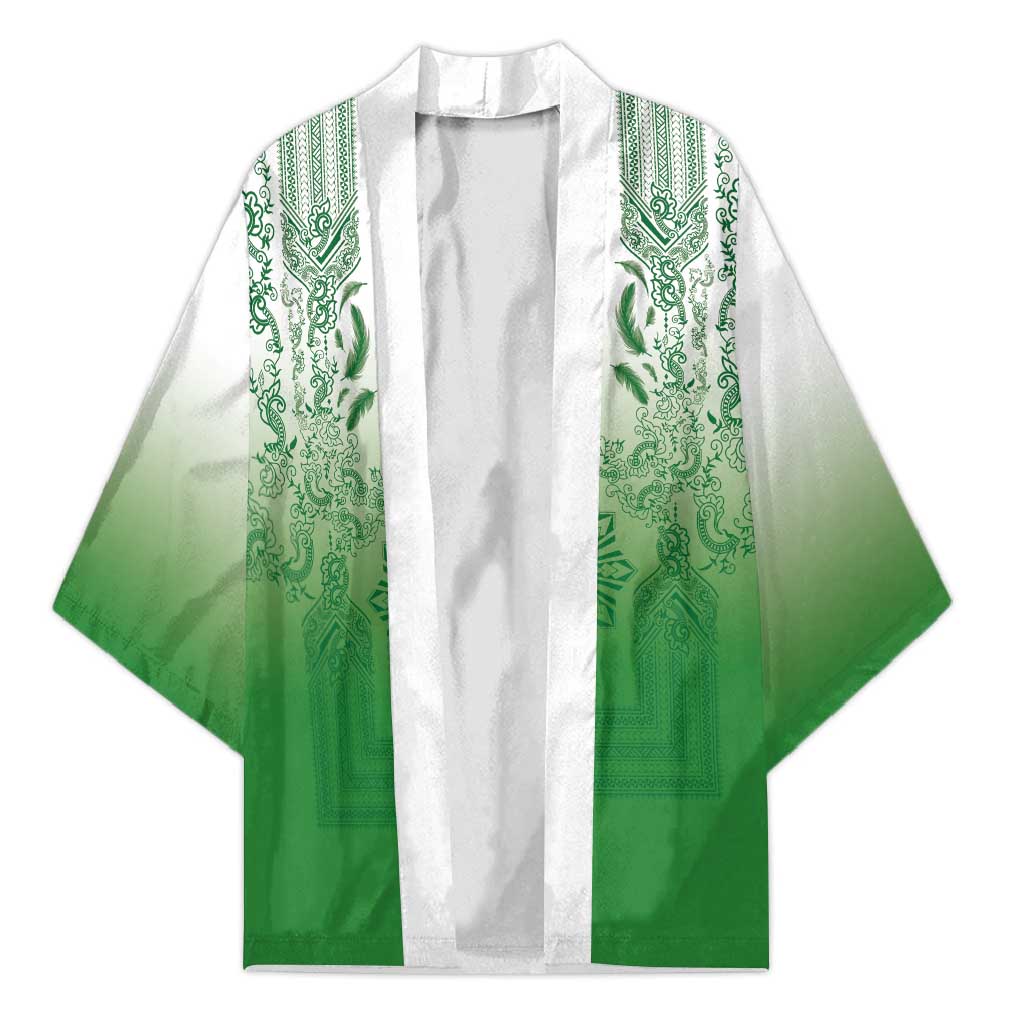 Philippines Barong Style Kimono with Polynesian Art and Leaf Motif Green Color LT03 Unisex Green - Polynesian Pride