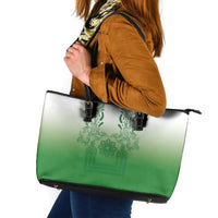 Philippines Barong Style Leather Tote Bag with Polynesian Art and Leaf Motif Green Color
