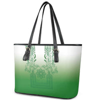 Philippines Barong Style Leather Tote Bag with Polynesian Art and Leaf Motif Green Color