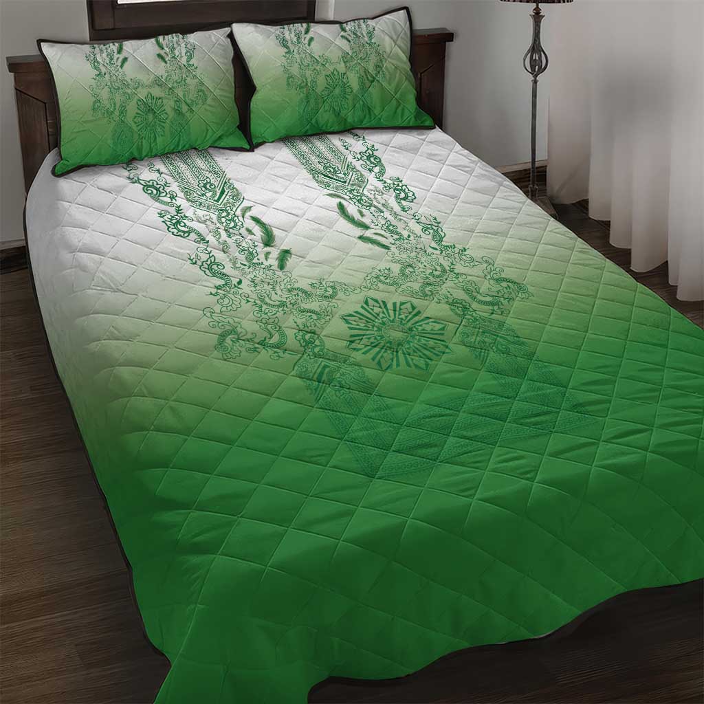 Philippines Barong Style Quilt Bed Set with Polynesian Art and Leaf Motif Green Color LT03 Green - Polynesian Pride