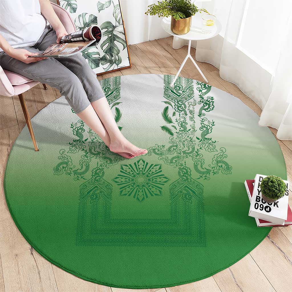 Philippines Barong Style Round Carpet with Polynesian Art and Leaf Motif Green Color LT03 - Polynesian Pride