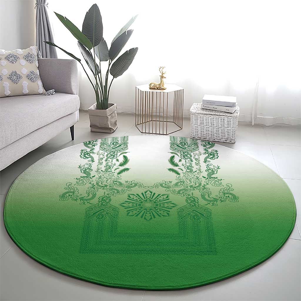 Philippines Barong Style Round Carpet with Polynesian Art and Leaf Motif Green Color LT03 - Polynesian Pride
