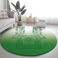 Philippines Barong Style Round Carpet with Polynesian Art and Leaf Motif Green Color LT03 - Polynesian Pride