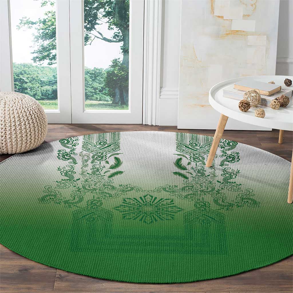 Philippines Barong Style Round Carpet with Polynesian Art and Leaf Motif Green Color LT03 - Polynesian Pride