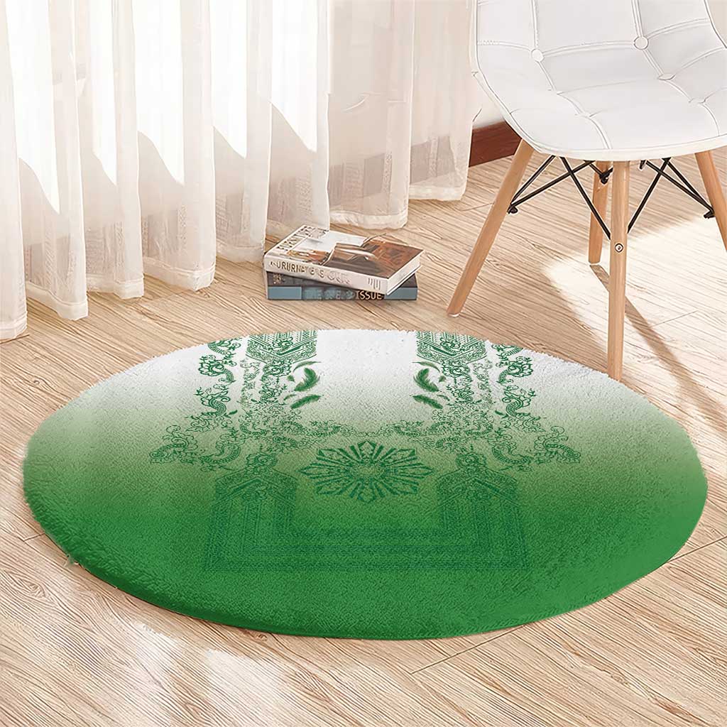 Philippines Barong Style Round Carpet with Polynesian Art and Leaf Motif Green Color LT03 - Polynesian Pride