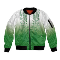 Philippines Barong Style Sleeve Zip Bomber Jacket with Polynesian Art and Leaf Motif Green Color LT03 Unisex Green - Polynesian Pride