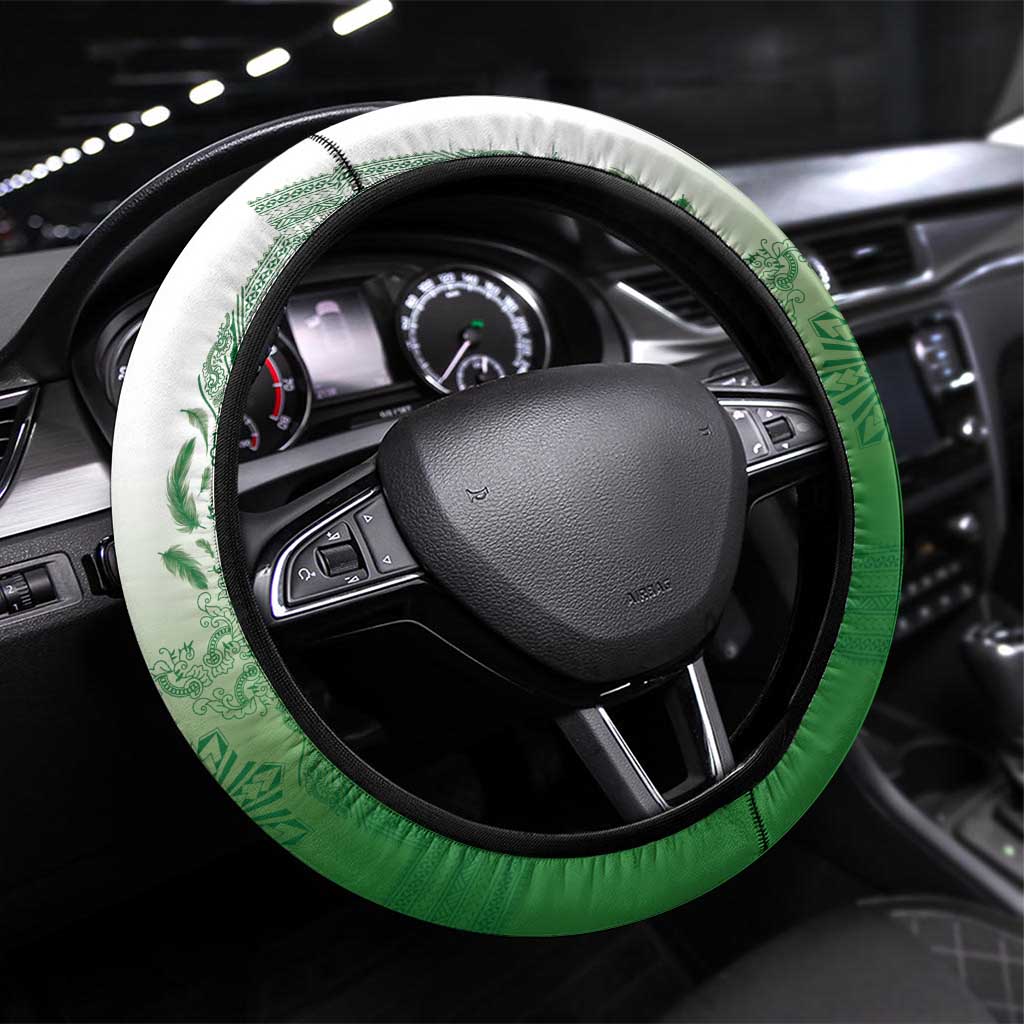 Philippines Barong Style Steering Wheel Cover with Polynesian Art and Leaf Motif Green Color LT03 Universal Fit Green - Polynesian Pride