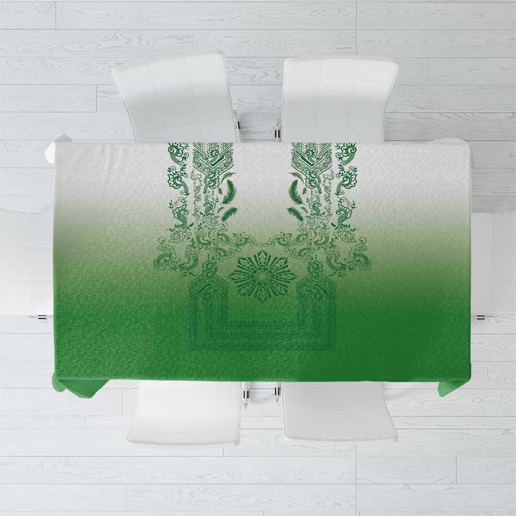 Philippines Barong Style Tablecloth with Polynesian Art and Leaf Motif Green Color LT03 Green - Polynesian Pride