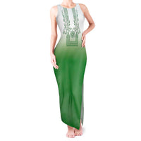 Philippines Barong Style Tank Maxi Dress with Polynesian Art and Leaf Motif Green Color LT03 Women Green - Polynesian Pride