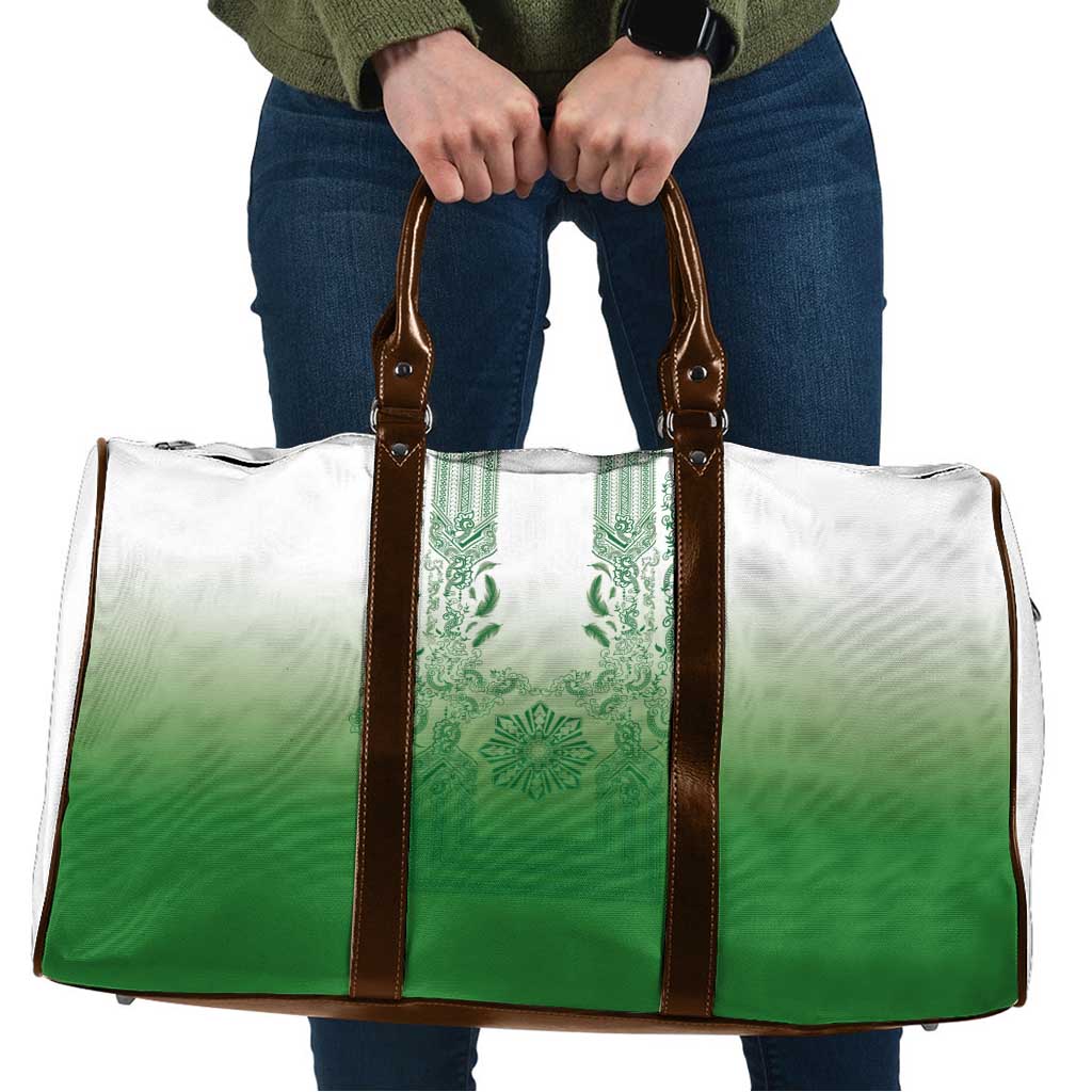 Philippines Barong Style Travel Bag with Polynesian Art and Leaf Motif Green Color