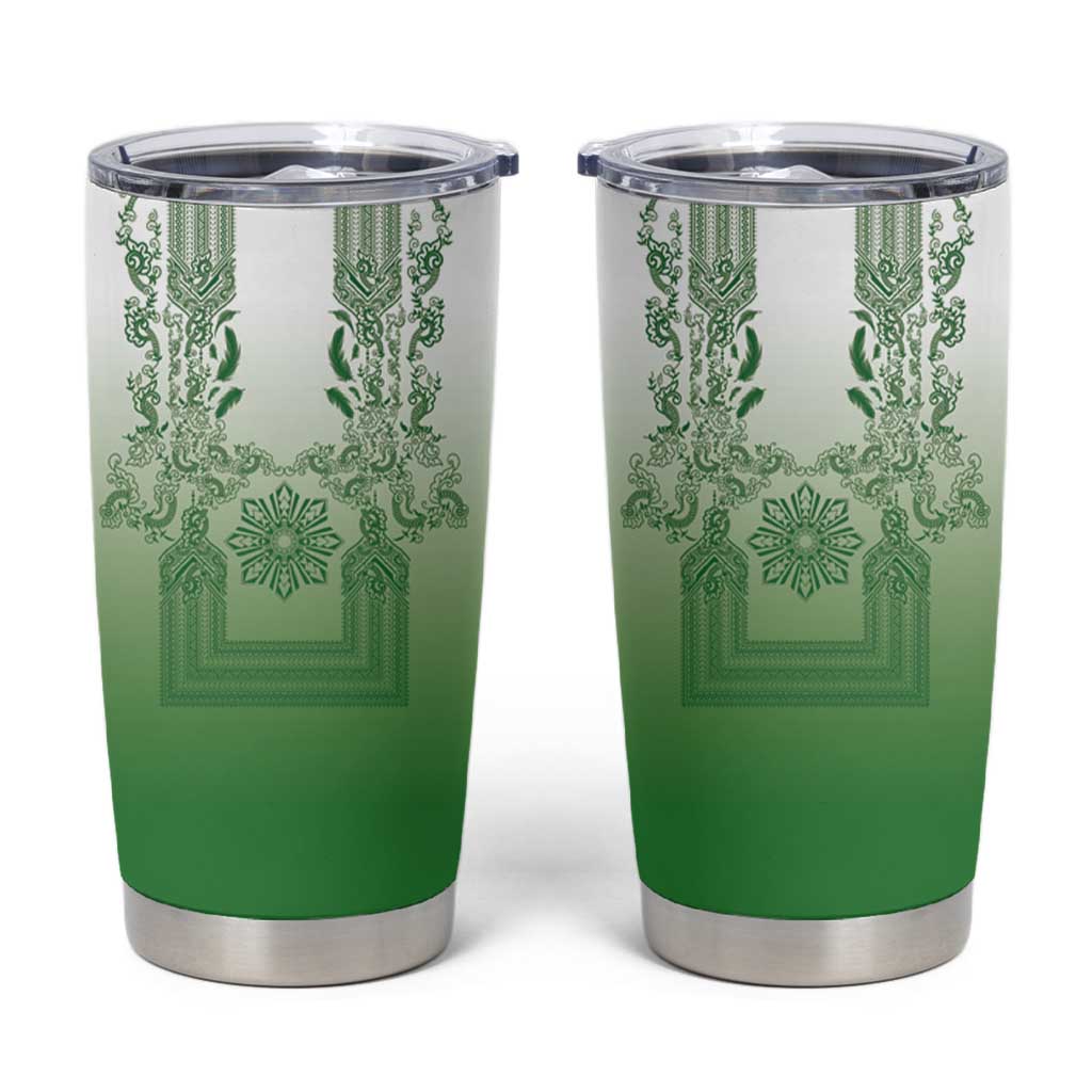 Philippines Barong Style Tumbler Cup with Polynesian Art and Leaf Motif Green Color LT03 Green - Polynesian Pride