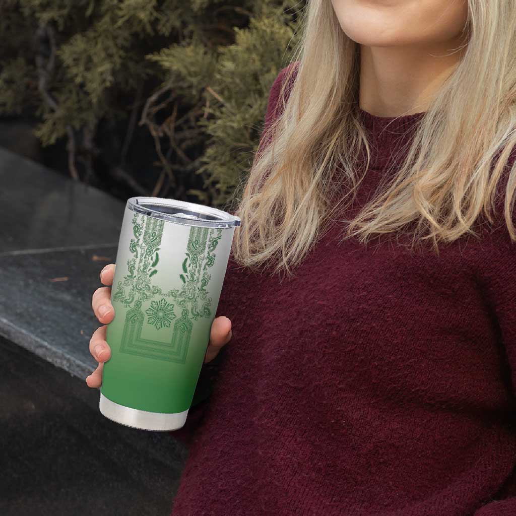 Philippines Barong Style Tumbler Cup with Polynesian Art and Leaf Motif Green Color LT03 - Polynesian Pride