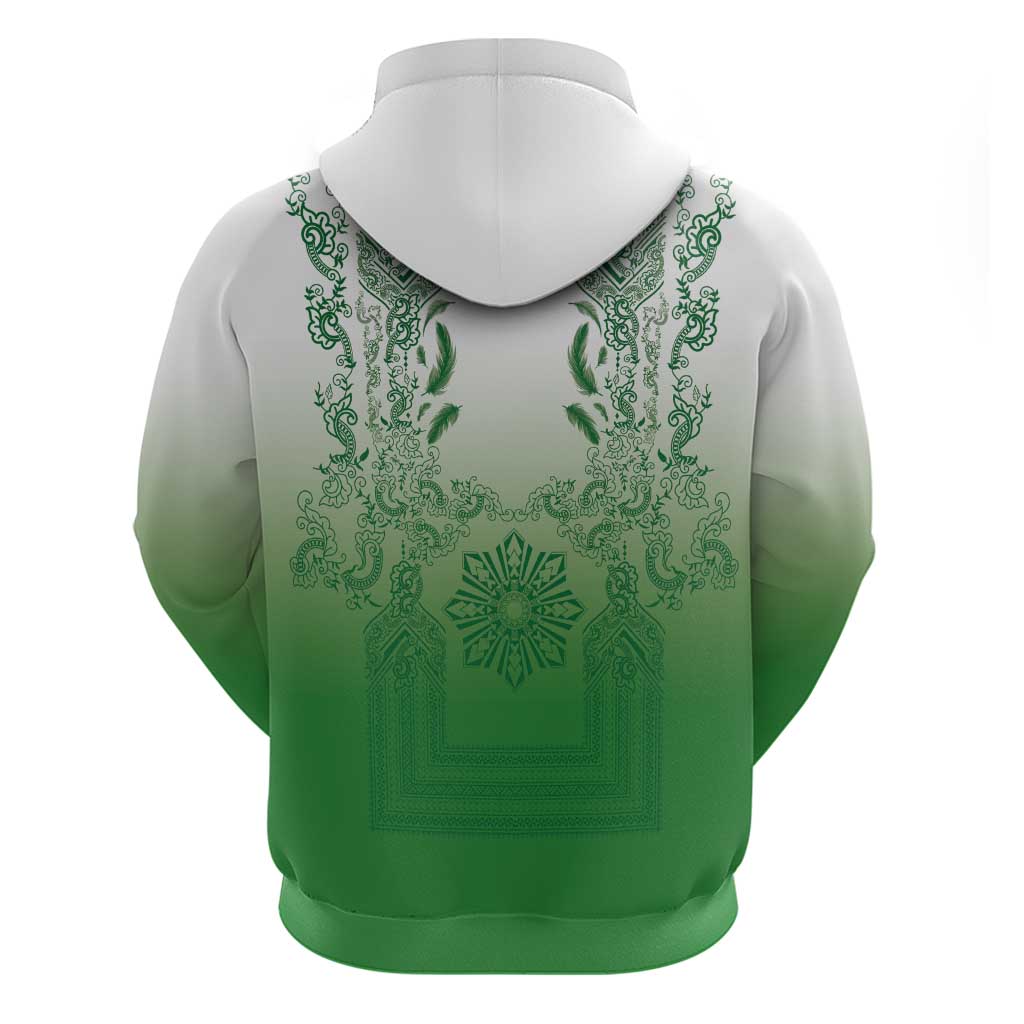 Philippines Barong Style Zip Hoodie with Polynesian Art and Leaf Motif Green Color LT03 - Polynesian Pride