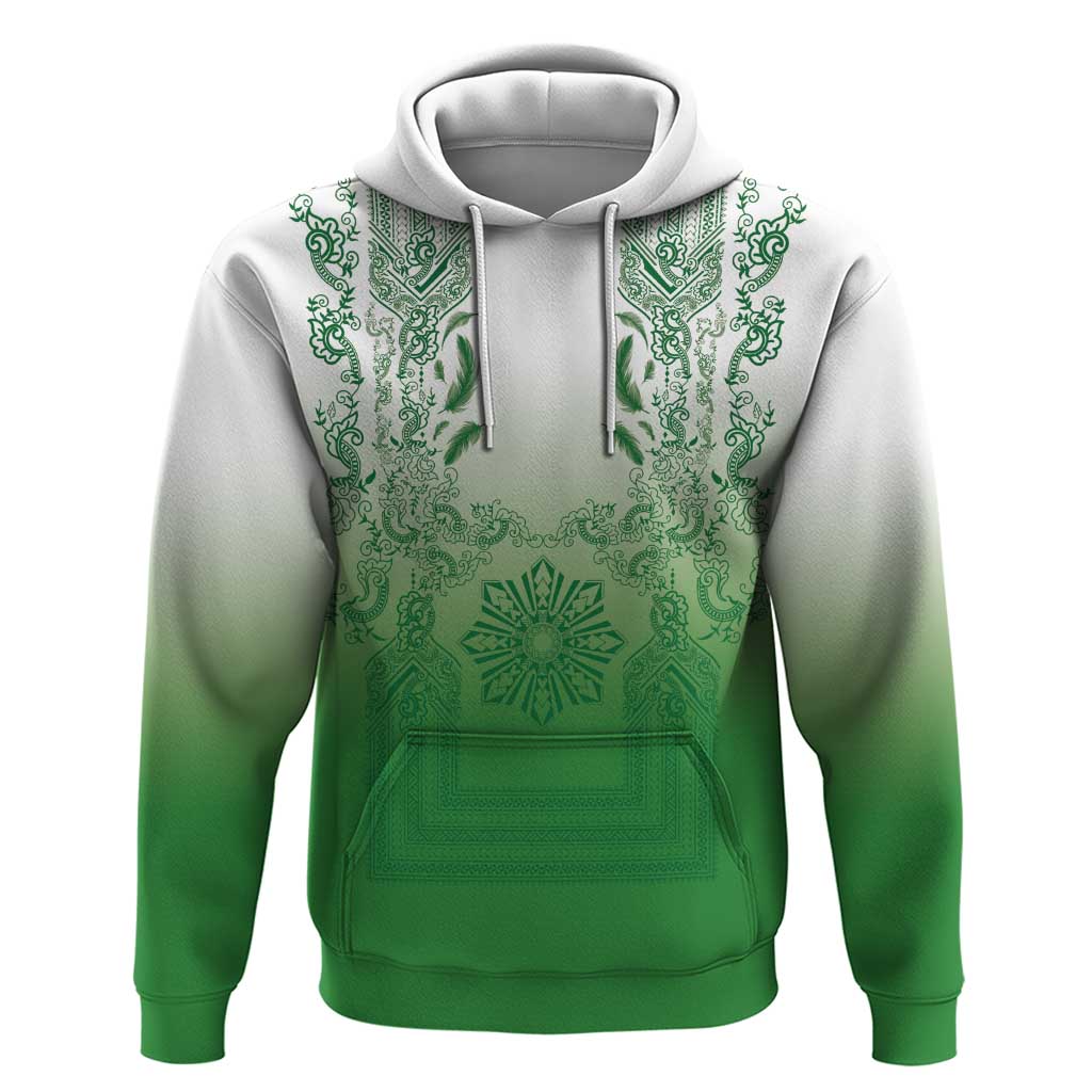 Philippines Barong Style Zip Hoodie with Polynesian Art and Leaf Motif Green Color LT03 Pullover Hoodie Green - Polynesian Pride