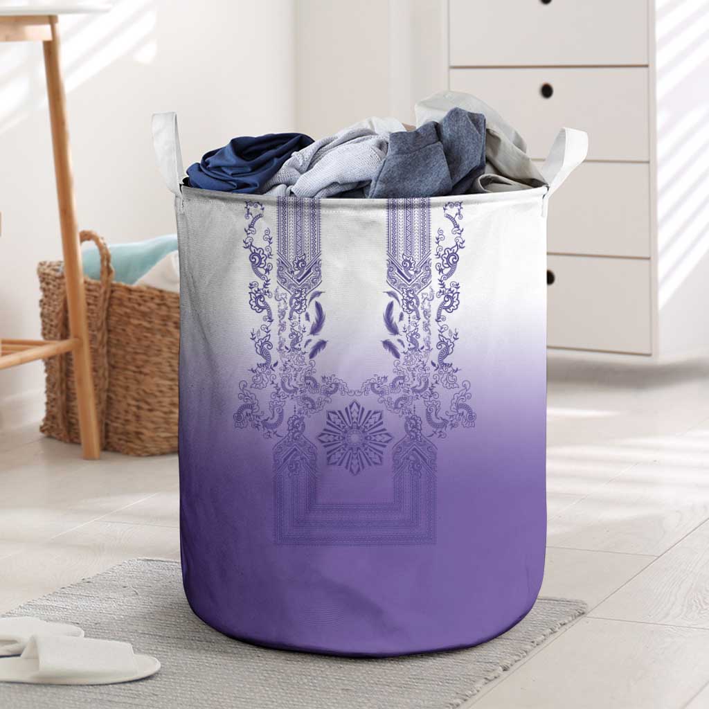 Philippines Barong Style Laundry Basket with Polynesian Art and Leaf Motif Purple Color LT03 Purple - Polynesian Pride