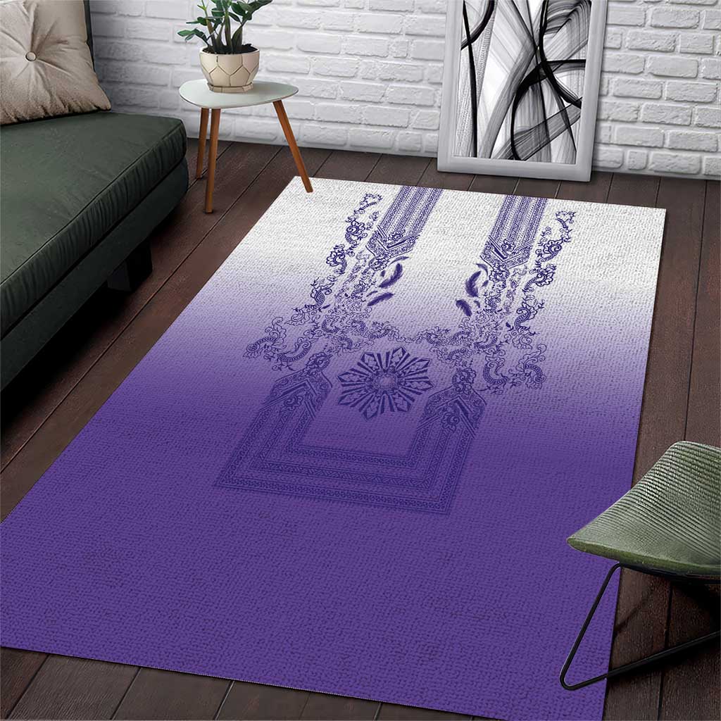 Philippines Barong Style Area Rug with Polynesian Art and Leaf Motif Purple Color