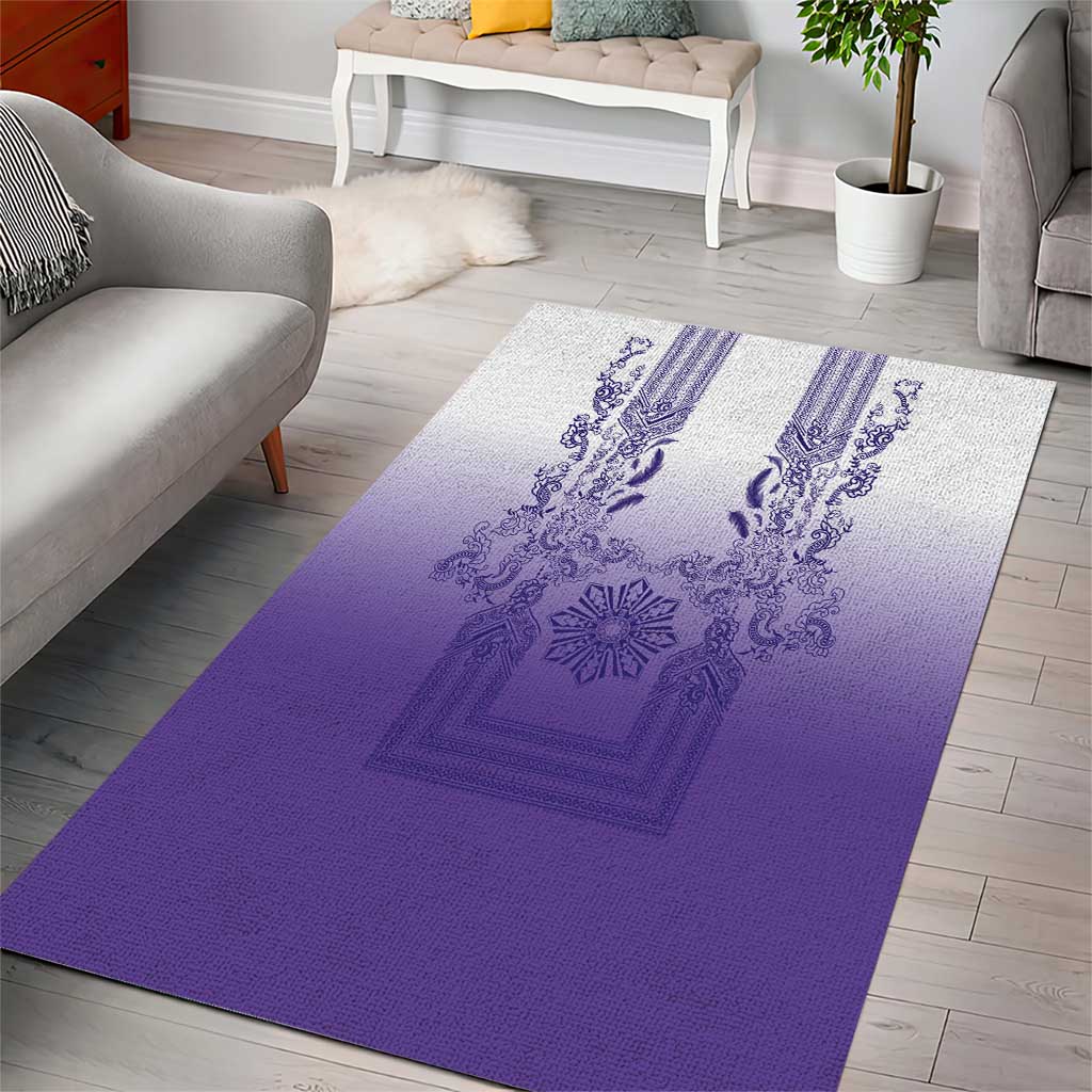 Philippines Barong Style Area Rug with Polynesian Art and Leaf Motif Purple Color