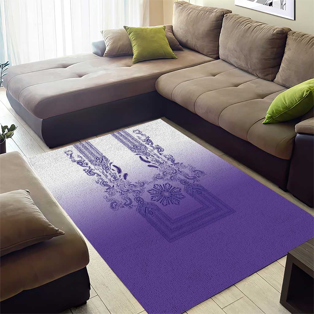 Philippines Barong Style Area Rug with Polynesian Art and Leaf Motif Purple Color