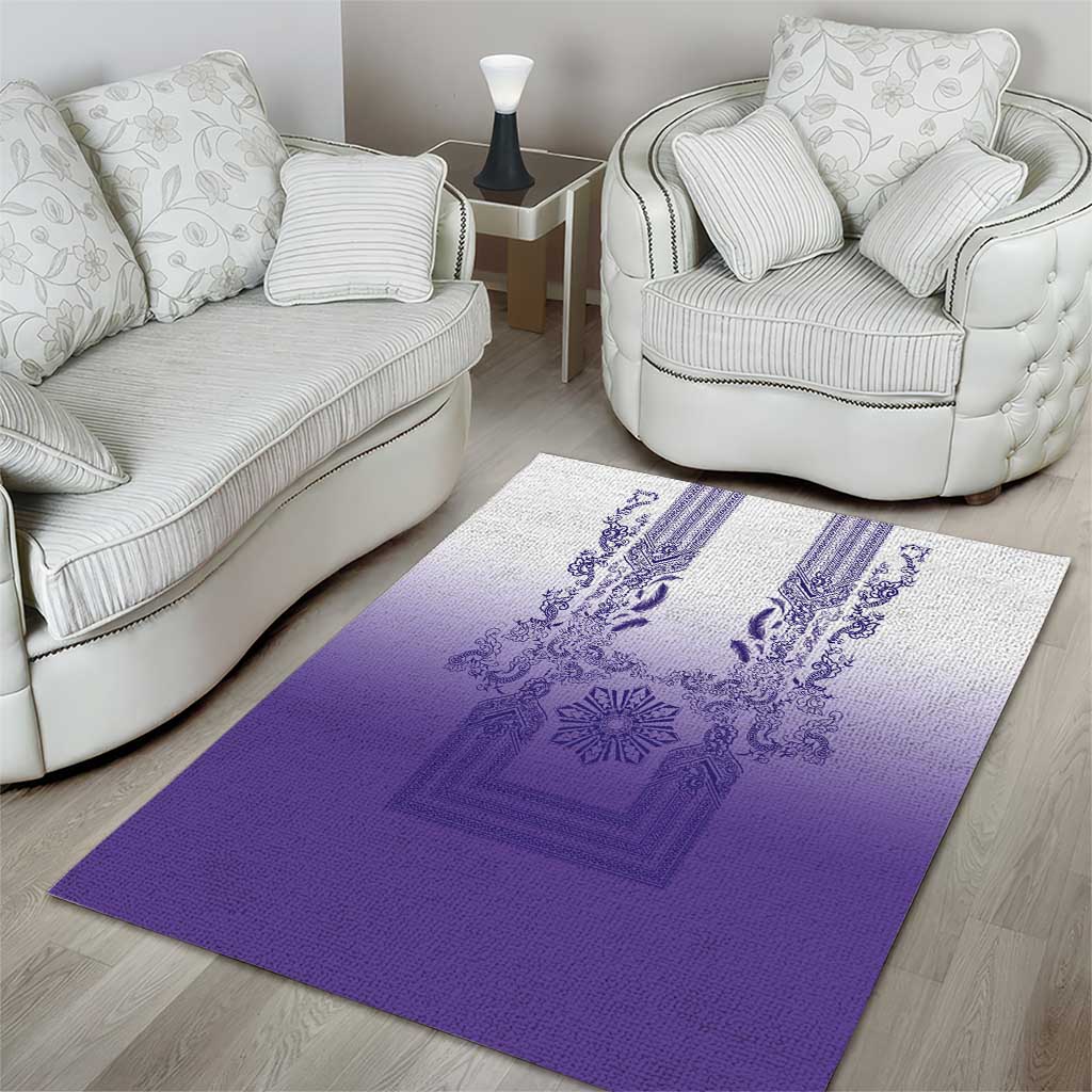 Philippines Barong Style Area Rug with Polynesian Art and Leaf Motif Purple Color