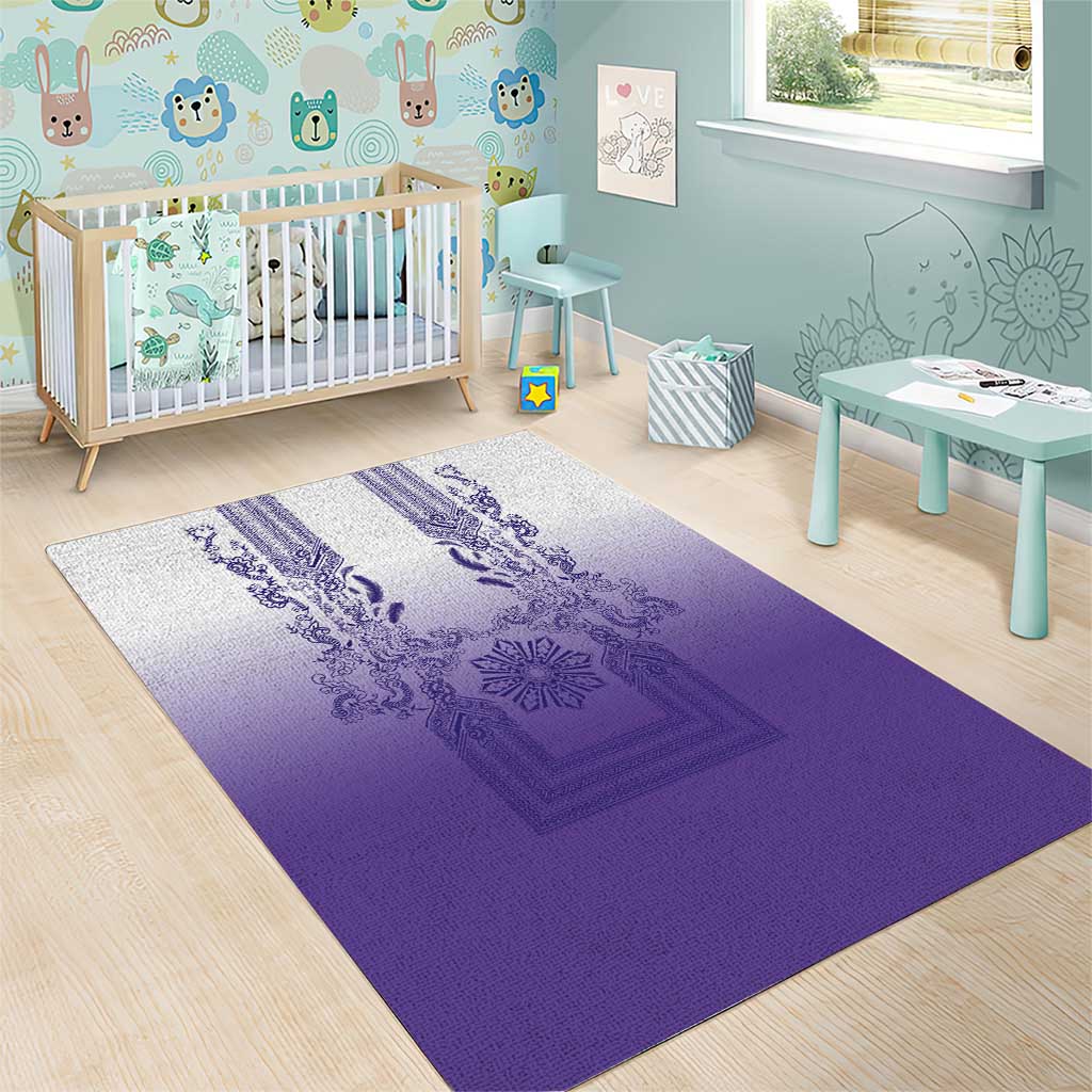 Philippines Barong Style Area Rug with Polynesian Art and Leaf Motif Purple Color