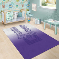 Philippines Barong Style Area Rug with Polynesian Art and Leaf Motif Purple Color