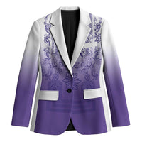 Philippines Barong Style Blazer with Polynesian Art and Leaf Motif Purple Color