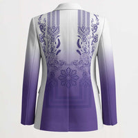 Philippines Barong Style Blazer with Polynesian Art and Leaf Motif Purple Color