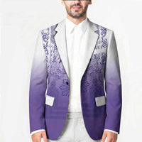 Philippines Barong Style Blazer with Polynesian Art and Leaf Motif Purple Color