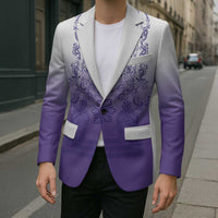 Philippines Barong Style Blazer with Polynesian Art and Leaf Motif Purple Color