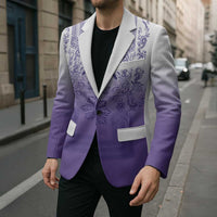 Philippines Barong Style Blazer with Polynesian Art and Leaf Motif Purple Color
