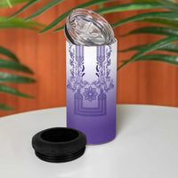 Philippines Barong Style 4 in 1 Can Cooler Tumbler with Polynesian Art and Leaf Motif Purple Color