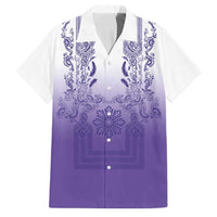 Philippines Barong Style Family Matching Long Sleeve Bodycon Dress and Hawaiian Shirt with Polynesian Art and Leaf Motif Purple Color LT03 Dad's Shirt - Short Sleeve Purple - Polynesian Pride