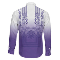 Philippines Barong Style Family Matching Off Shoulder Short Dress and Hawaiian Shirt with Polynesian Art and Leaf Motif Purple Color LT03 - Polynesian Pride