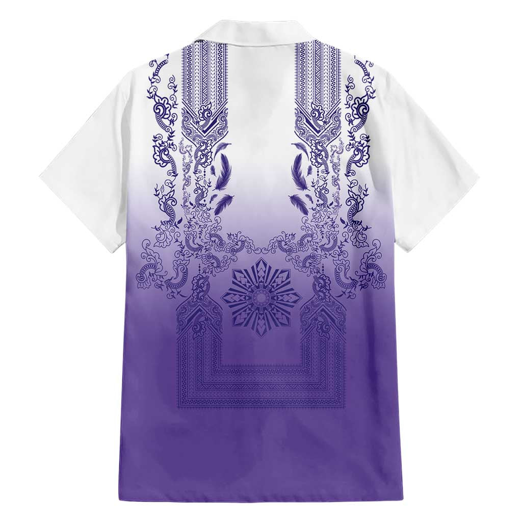 Philippines Barong Style Hawaiian Shirt with Polynesian Art and Leaf Motif Purple Color LT03 - Polynesian Pride