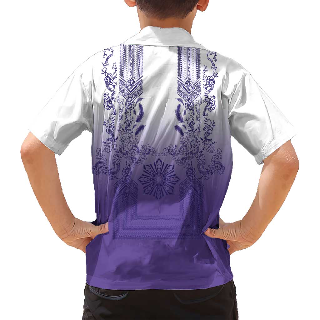 Philippines Barong Style Hawaiian Shirt with Polynesian Art and Leaf Motif Purple Color LT03 - Polynesian Pride
