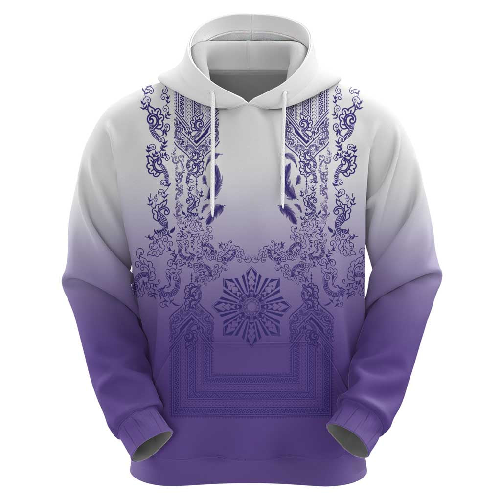 Philippines Barong Style Hoodie with Polynesian Art and Leaf Motif Purple Color LT03 - Polynesian Pride