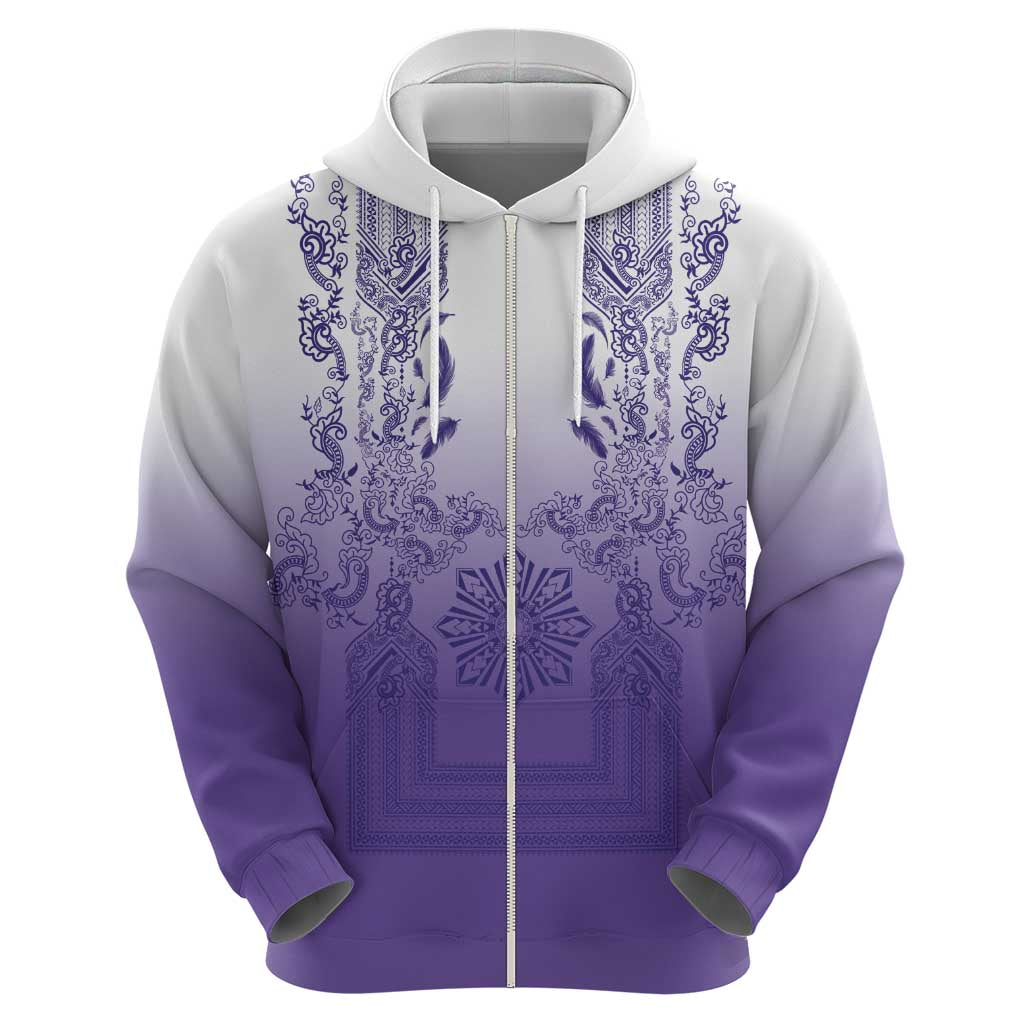 Philippines Barong Style Hoodie with Polynesian Art and Leaf Motif Purple Color LT03 - Polynesian Pride