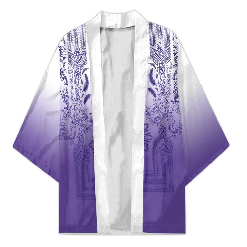 Philippines Barong Style Kimono with Polynesian Art and Leaf Motif Purple Color LT03 Unisex Purple - Polynesian Pride