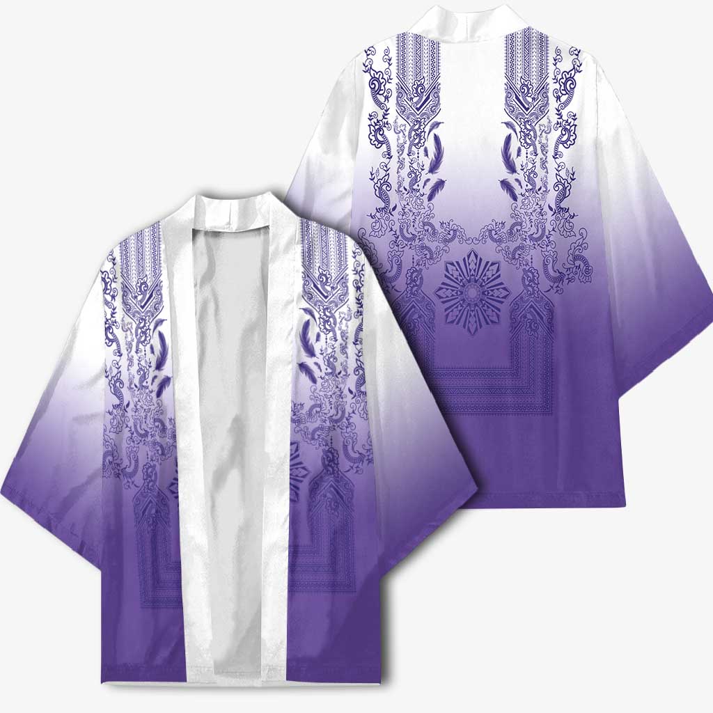 Philippines Barong Style Kimono with Polynesian Art and Leaf Motif Purple Color LT03 - Polynesian Pride