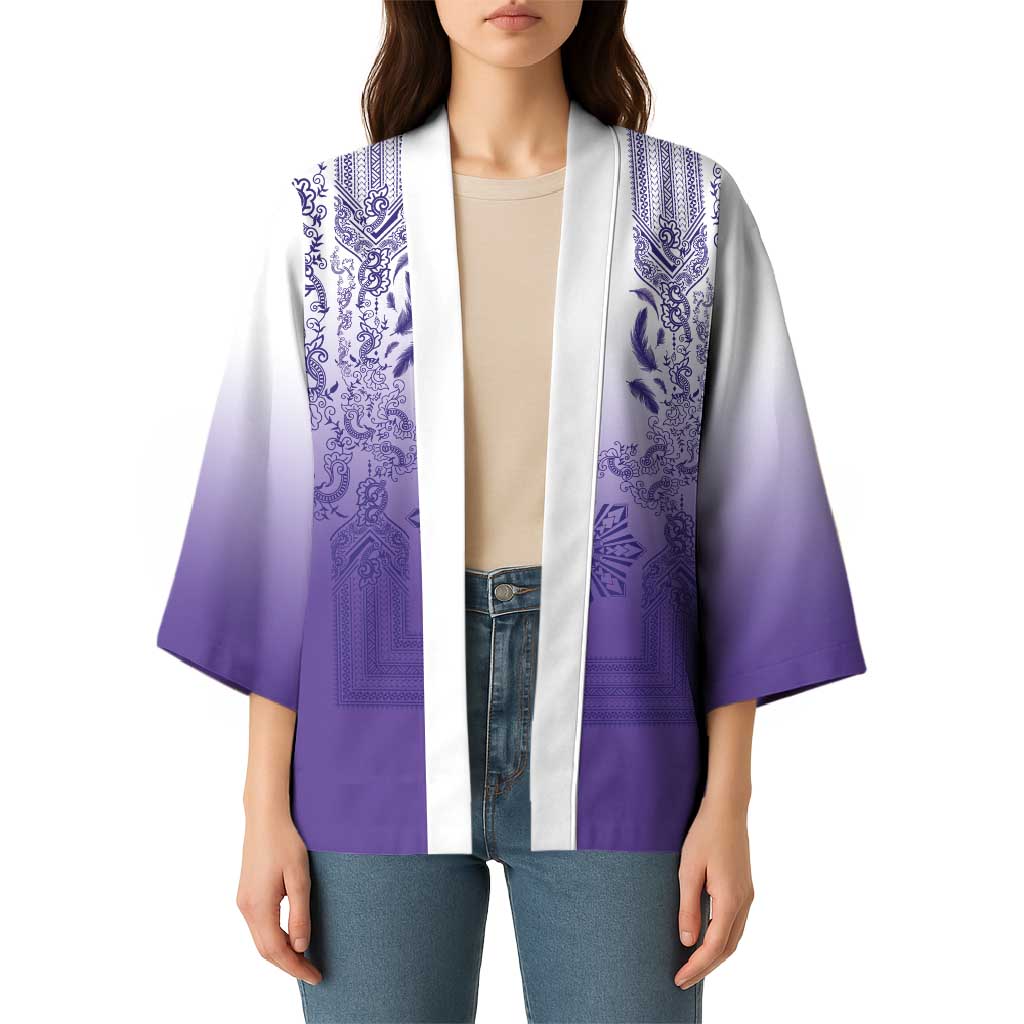 Philippines Barong Style Kimono with Polynesian Art and Leaf Motif Purple Color LT03 - Polynesian Pride