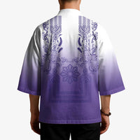 Philippines Barong Style Kimono with Polynesian Art and Leaf Motif Purple Color LT03 - Polynesian Pride
