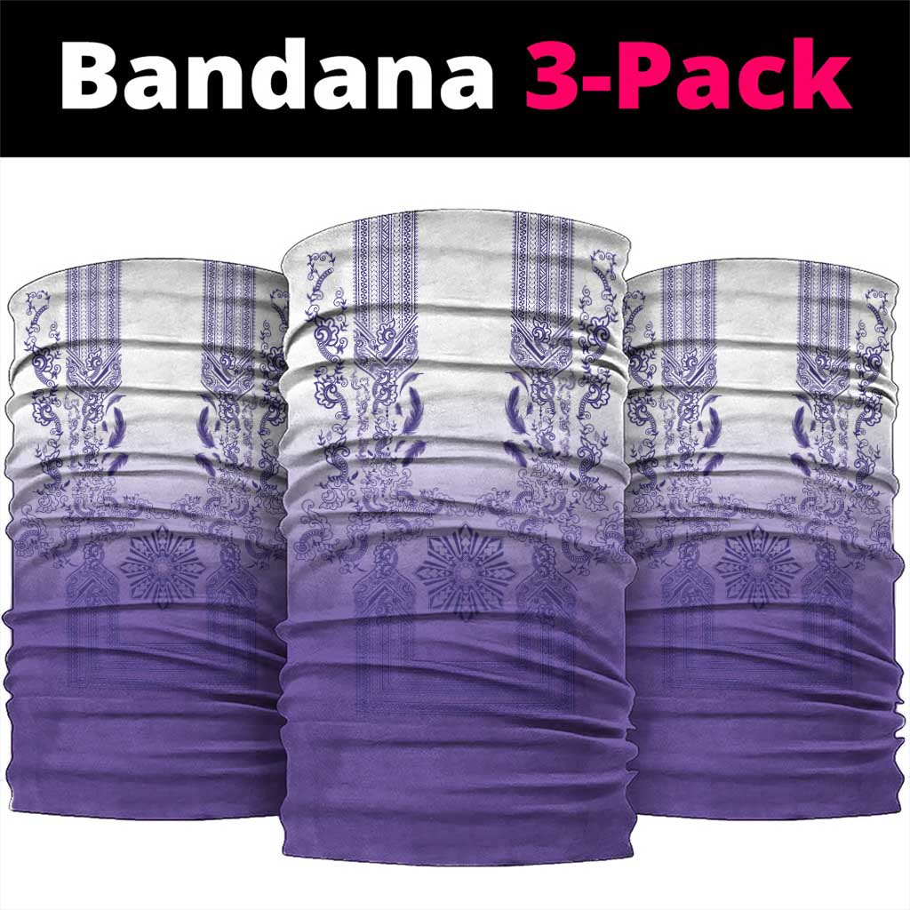 Philippines Barong Style Neck Gaiter with Polynesian Art and Leaf Motif Purple Color