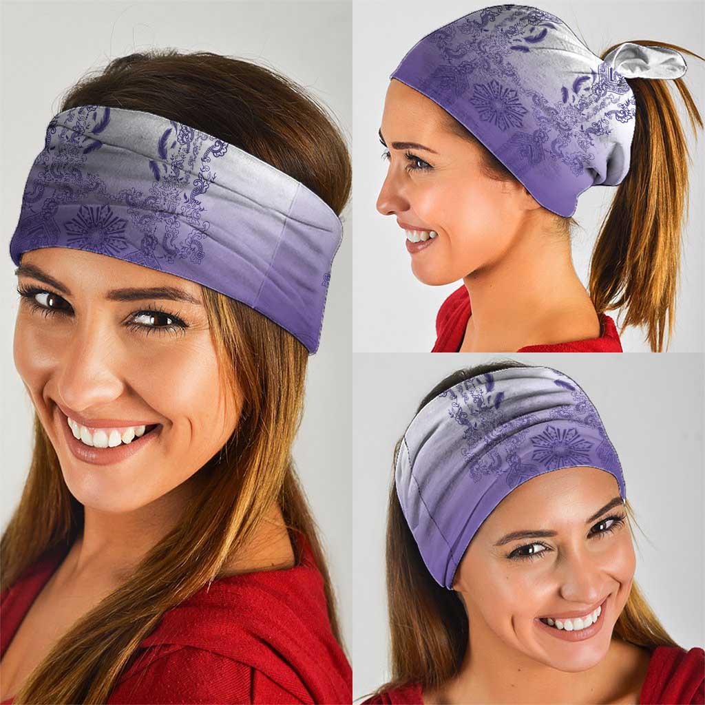 Philippines Barong Style Neck Gaiter with Polynesian Art and Leaf Motif Purple Color
