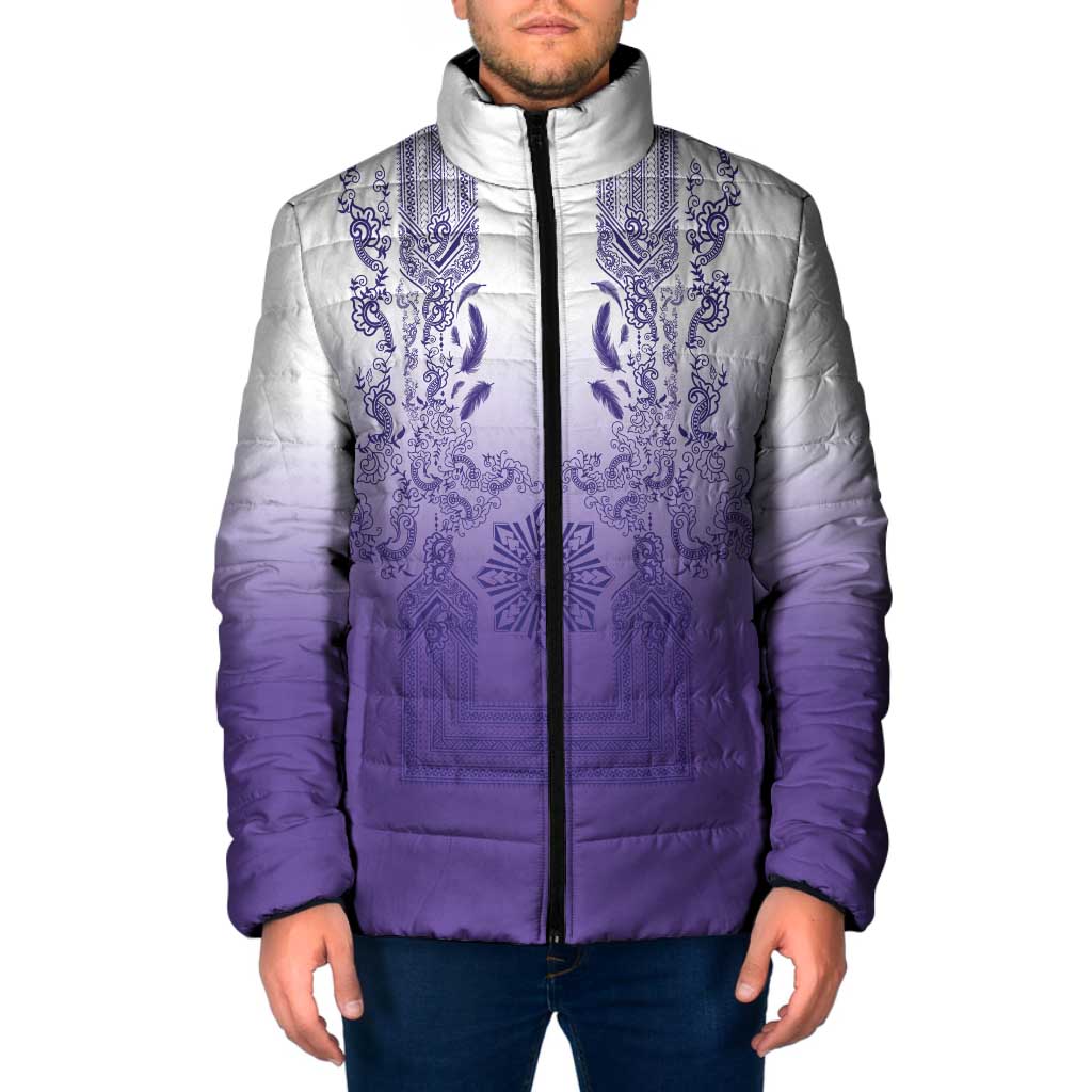 Philippines Barong Style Padded Jacket with Polynesian Art and Leaf Motif Purple Color LT03 Men Purple - Polynesian Pride