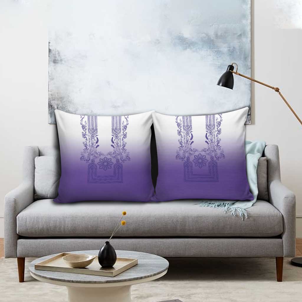 Philippines Barong Style Pillow Cover with Polynesian Art and Leaf Motif Purple Color