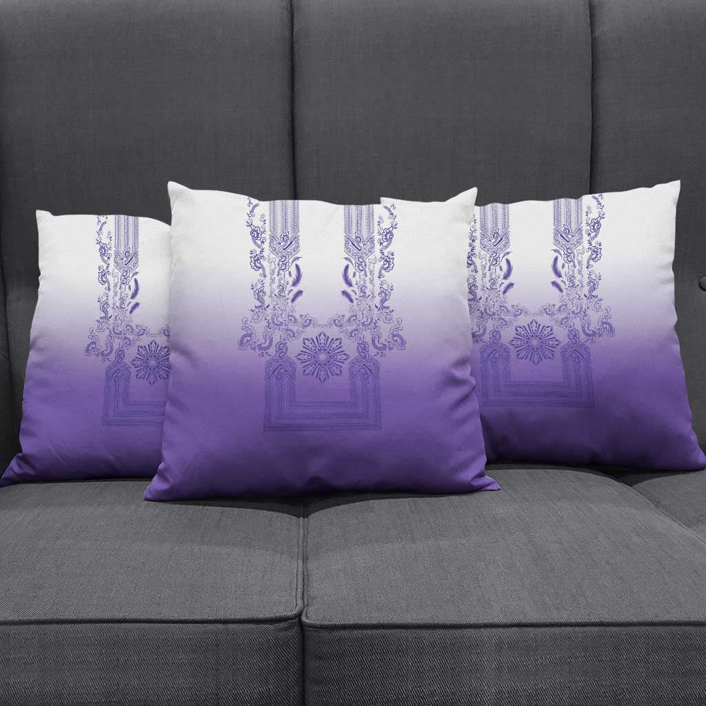 Philippines Barong Style Pillow Cover with Polynesian Art and Leaf Motif Purple Color