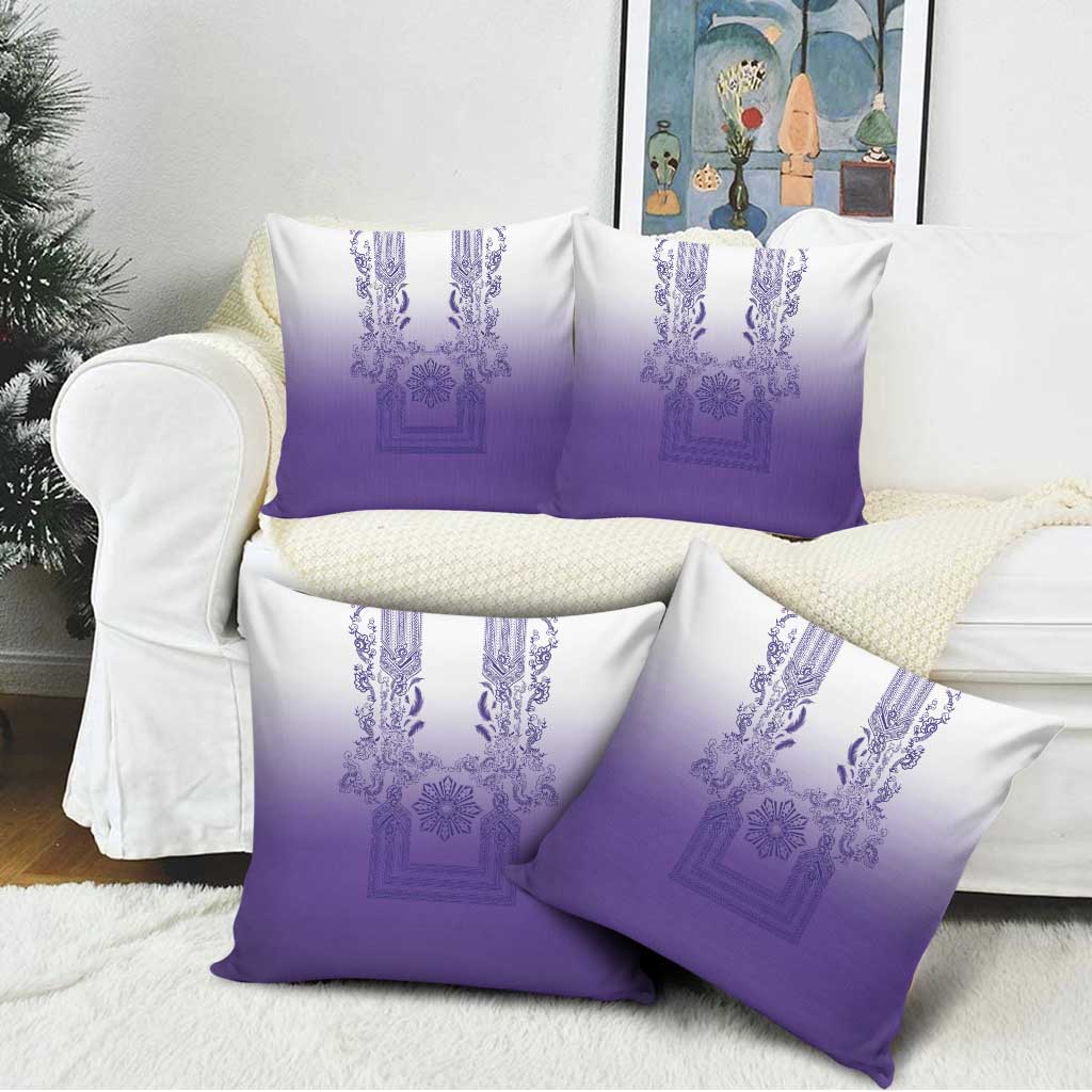 Philippines Barong Style Pillow Cover with Polynesian Art and Leaf Motif Purple Color