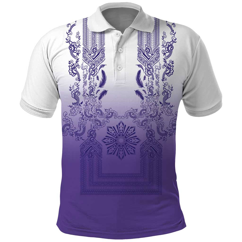 Philippines Barong Style Polo Shirt with Polynesian Art and Leaf Motif Purple Color LT03 Purple - Polynesian Pride